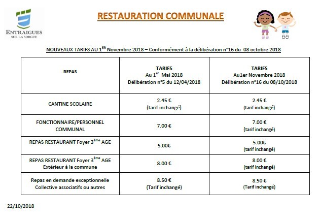 tarif restauration scolaire